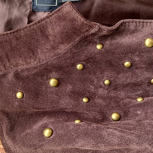 Terry Lewis Leather Jacket Brown Gold Studs Ladies sz 1X - Picture 5 of 7